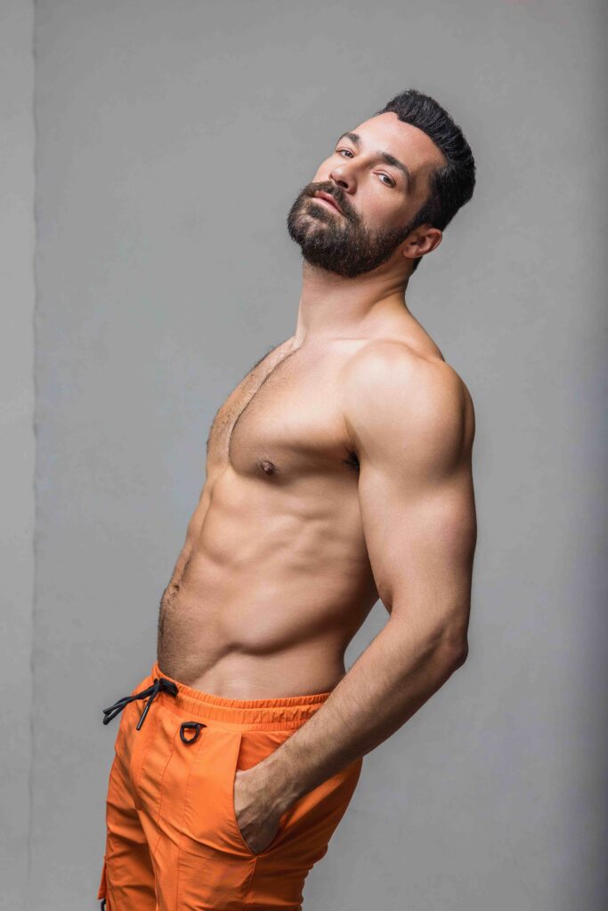 personal branding male model, fitness, and beach fashion.